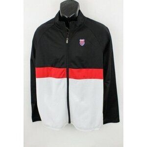 K Swiss Mens Track Jacket Top Shot Minimalist Colorblock Logo Zip Black Sz L